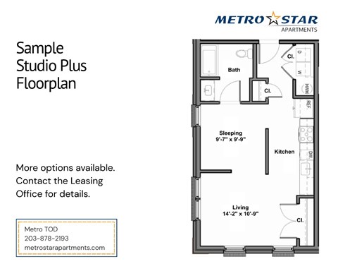Floor plan for studio, 1 bath, 499 sqft